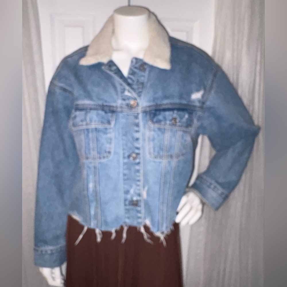 Abercrombie & Fitch Blue Denim Jacket with Cream Sherpa Collar - Like New